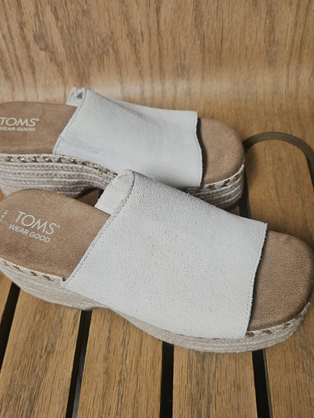 TOMS | Fog Suede Leather Laila Mule Platform Espadrille Sandals Upper Size 7 - Picture 3 of 5